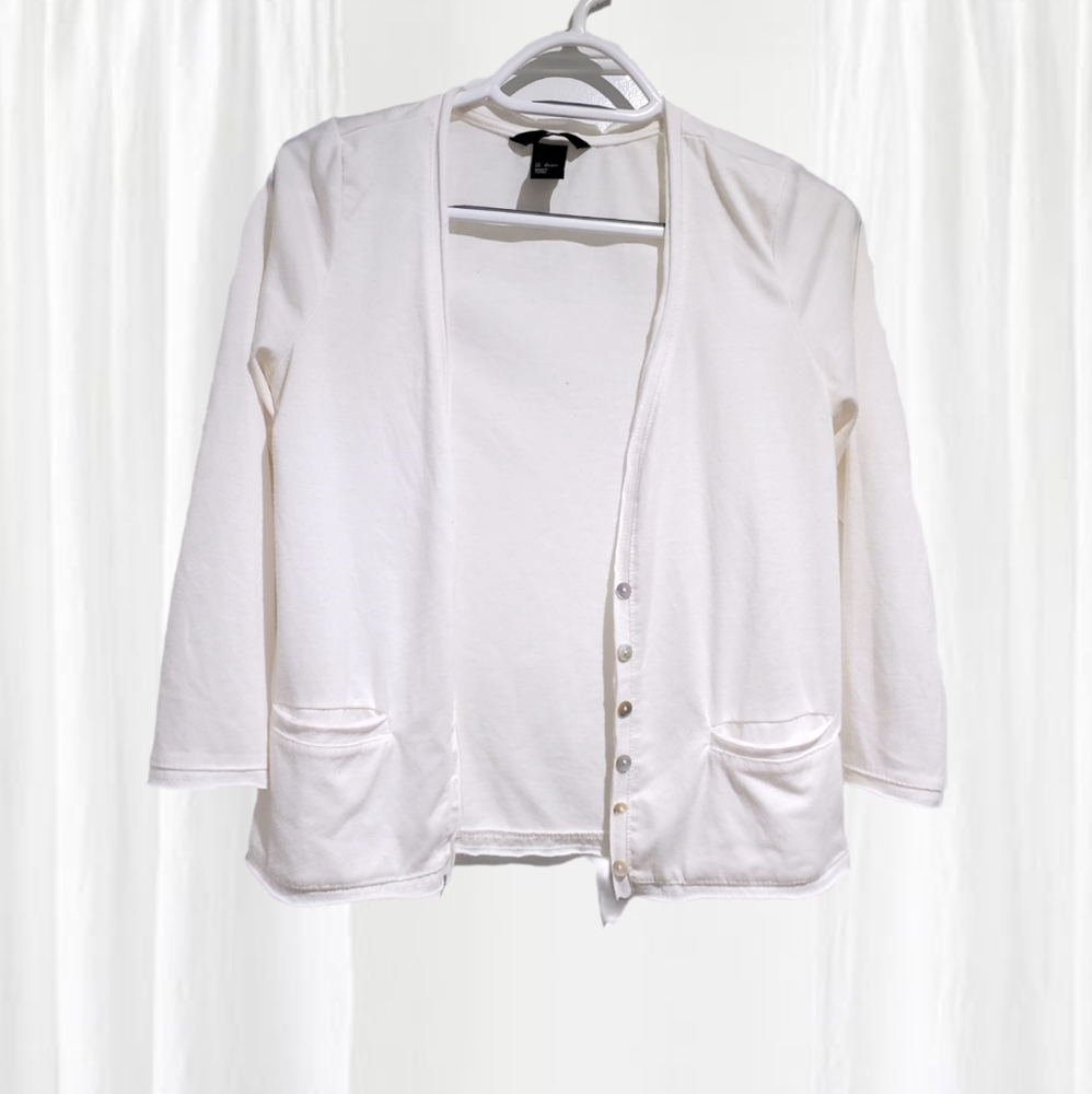 H&M White Cardigan horizontal pockets- XS